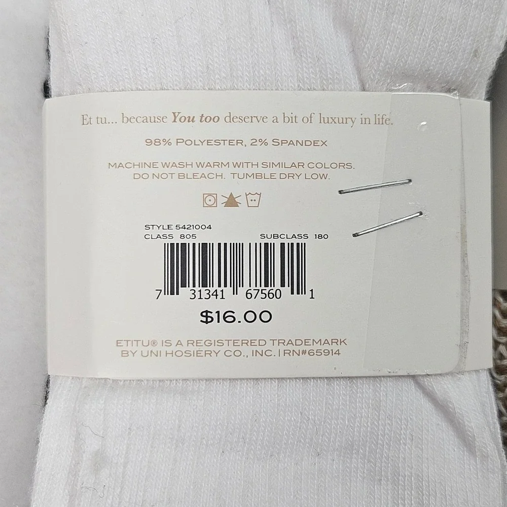 ET TU Fashion Crews Socks 6 Pair Black White Ribbed Ruffled Crew Socks Size 9-11